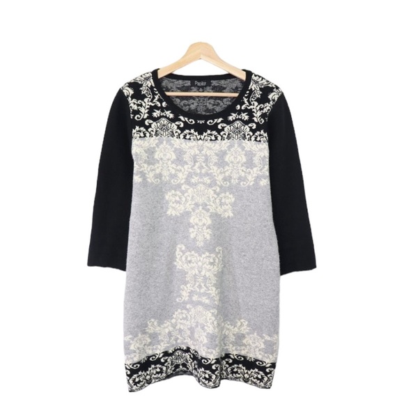 PAPILLON | Sweater Mini Dress 3/4 Sleeves Gray Black XL Style #SD5421 NEW - Picture 2 of 9